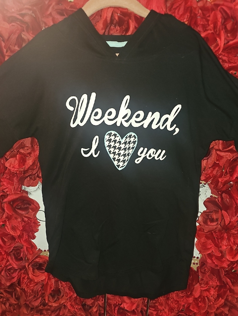 Justice Girls "Weekend, I Love You Black Hoodie Short Sleeve Hi-Lo Size 10